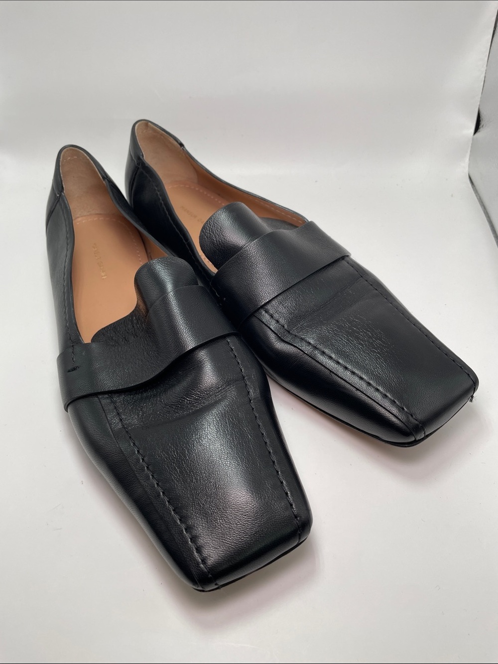 Mansur Gavriel Black Leather Square-Toe Slip-On Loafers - 42